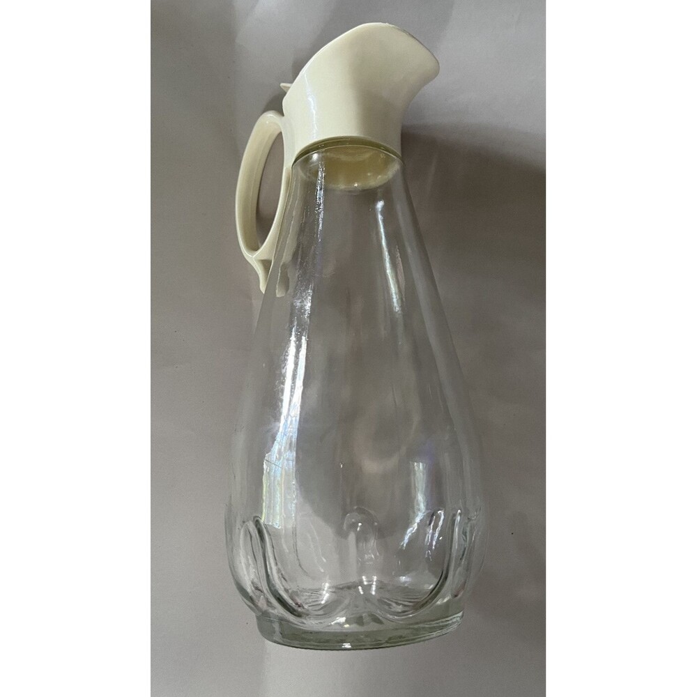 Vintage Log Cabin Syrup Dispenser Pitcher Glass 9" Tall